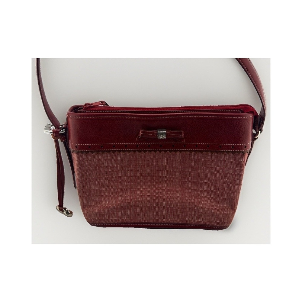 Brighton Crossbody Bag Womens Small Burgundy Red Woven Leather Bow Heart Charm
